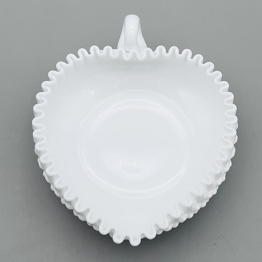 VTG Fenton Hobnail White Milk Glass Heart Shaped Candy Dish w/Ruffled Edges 3733